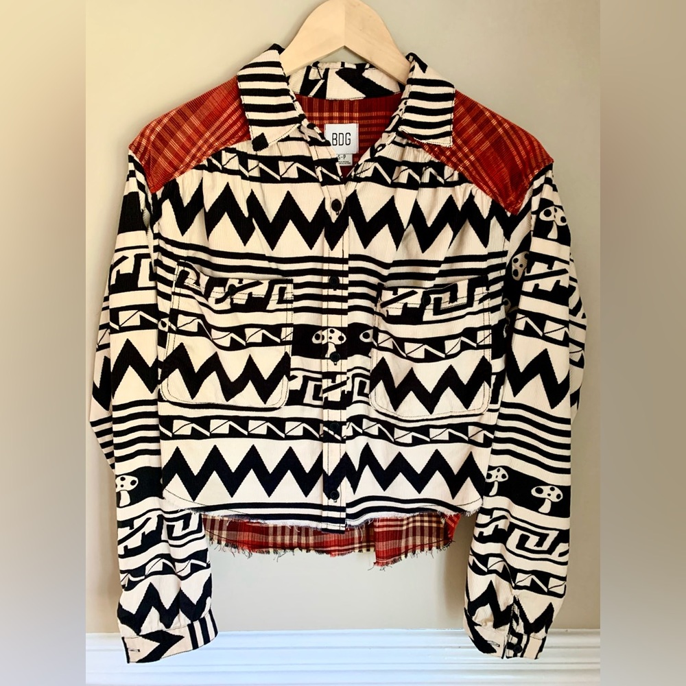 BDG Tripped Up Button Up Shacket/Shirt. EUC. Size Small. Red, Black & White. - Picture 7 of 10